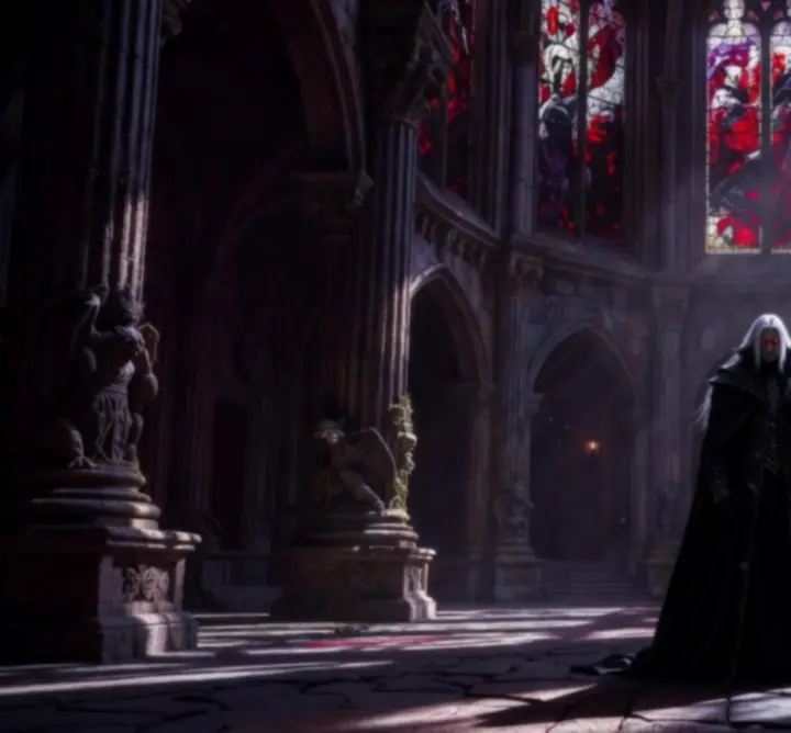 Alucard standing in a gothic castle hall in Castlevania: Symphony of the Night Mobile