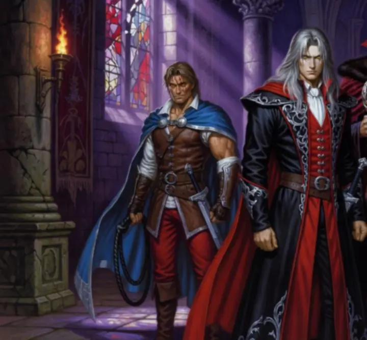 Key art of Castlevania: Symphony of the Night characters in gothic style