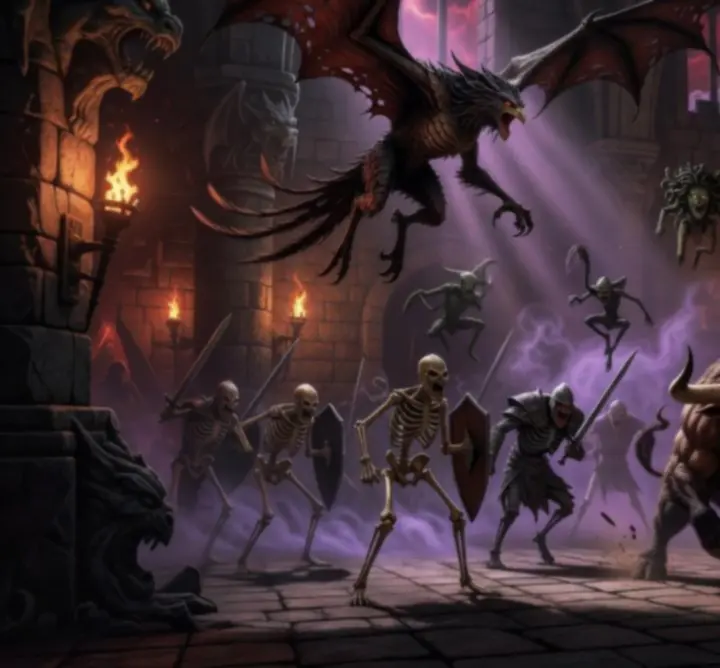 Demonic monsters attacking within Dracula's castle